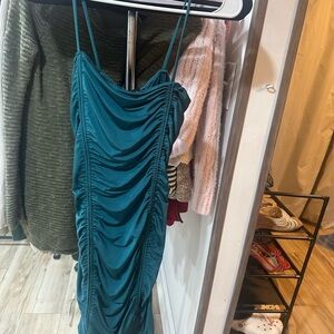 Sabora Teal Ruched Mini Dress